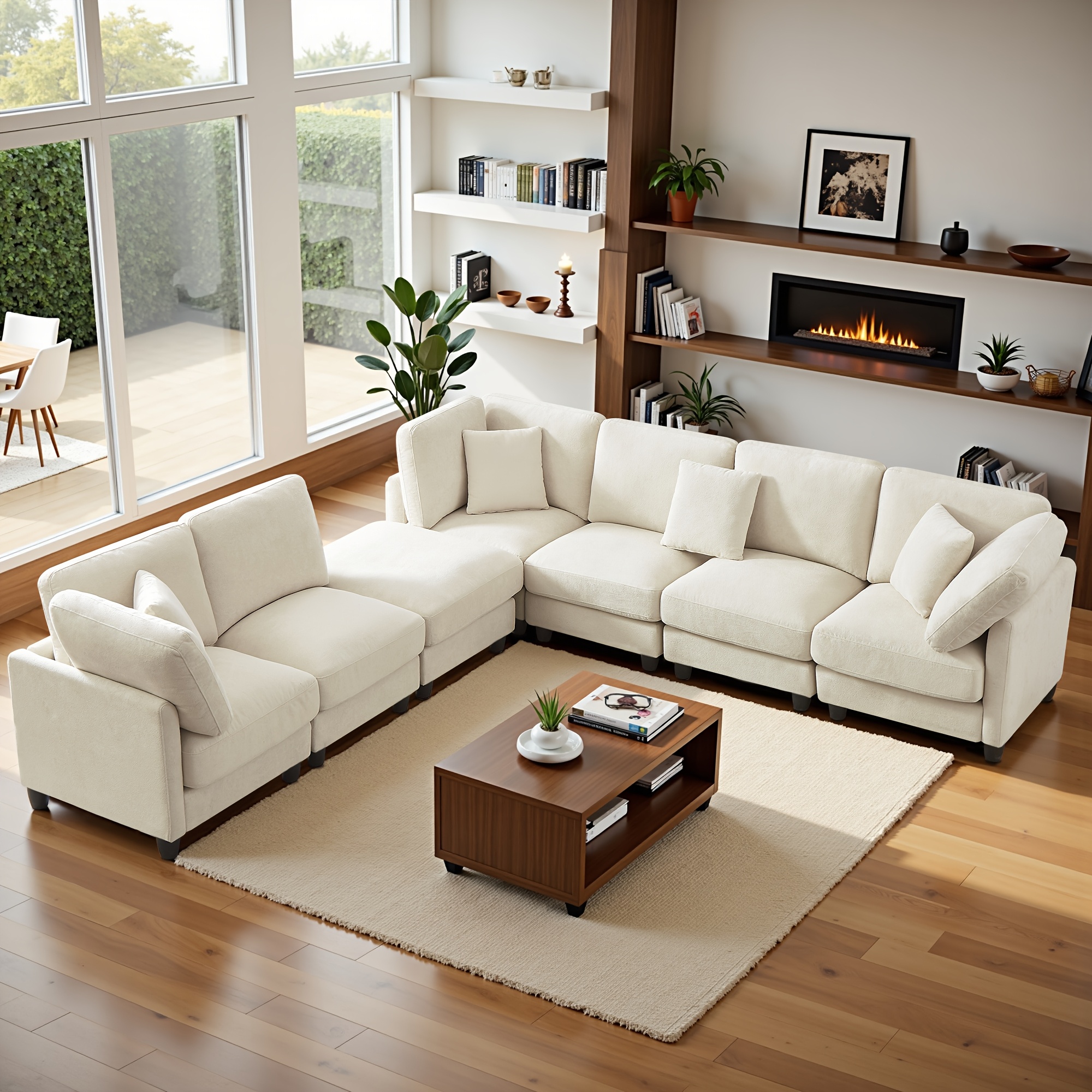 7-piece set of soft fabric sofas, L-shaped/U-shaped free combination, large-sized long sofa, suitable for various settings such as living rooms, bedrooms, office buildings, and restaurants