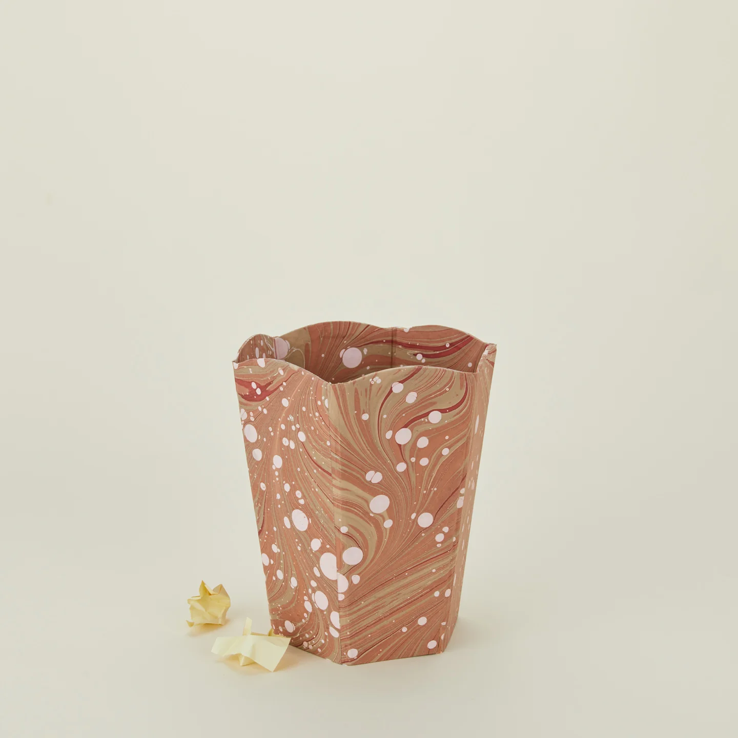 Marbleized Scalloped Wastebasket - Mocha Marble