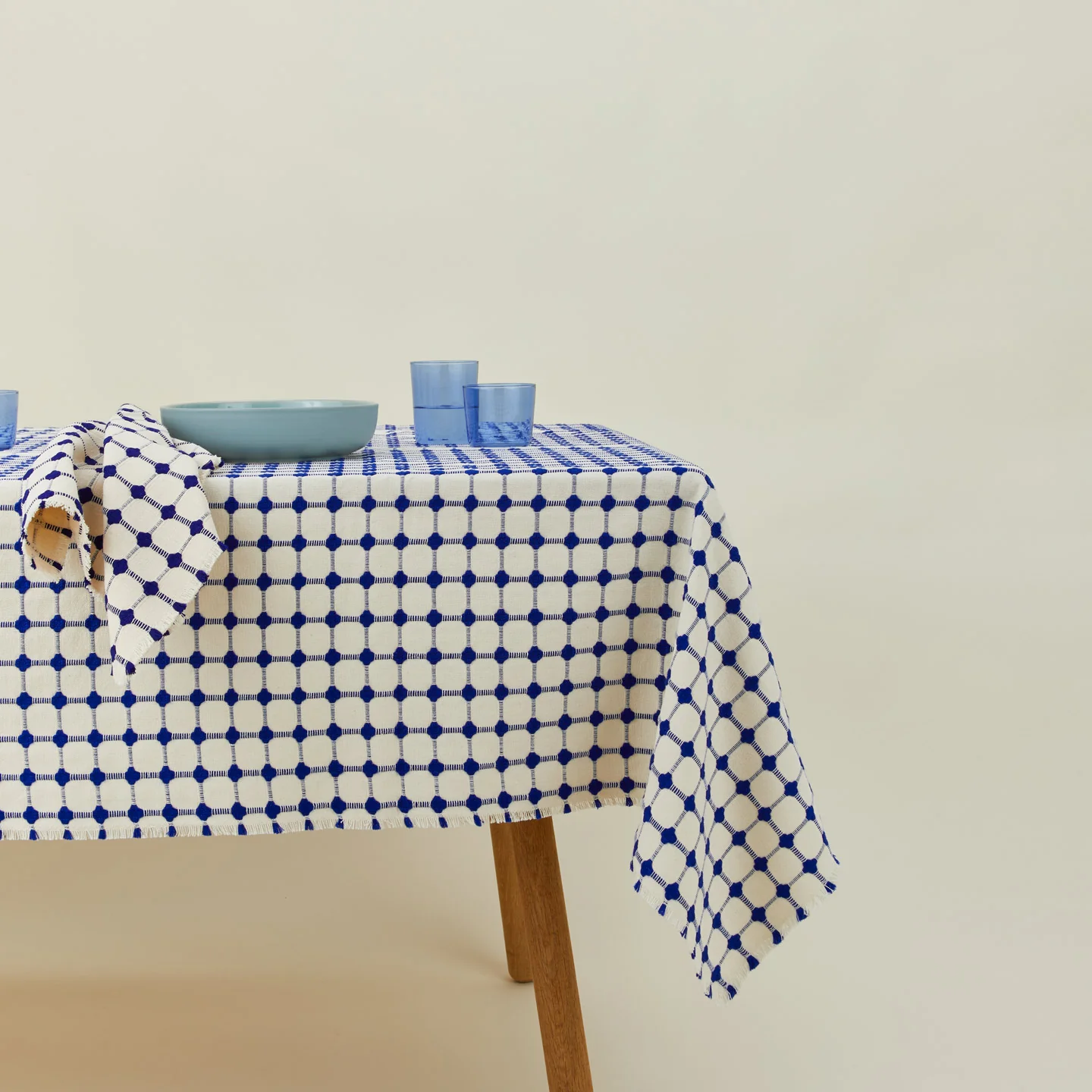 Wicker Fringed Tablecloth - Cobalt