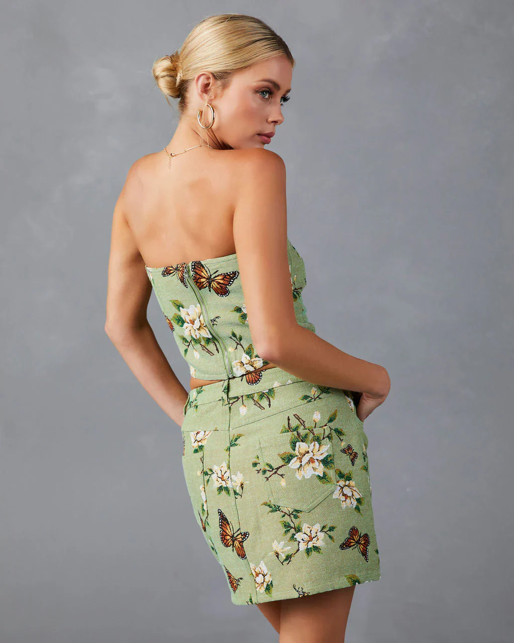 Field Of Butterflies Strapless Crop Top