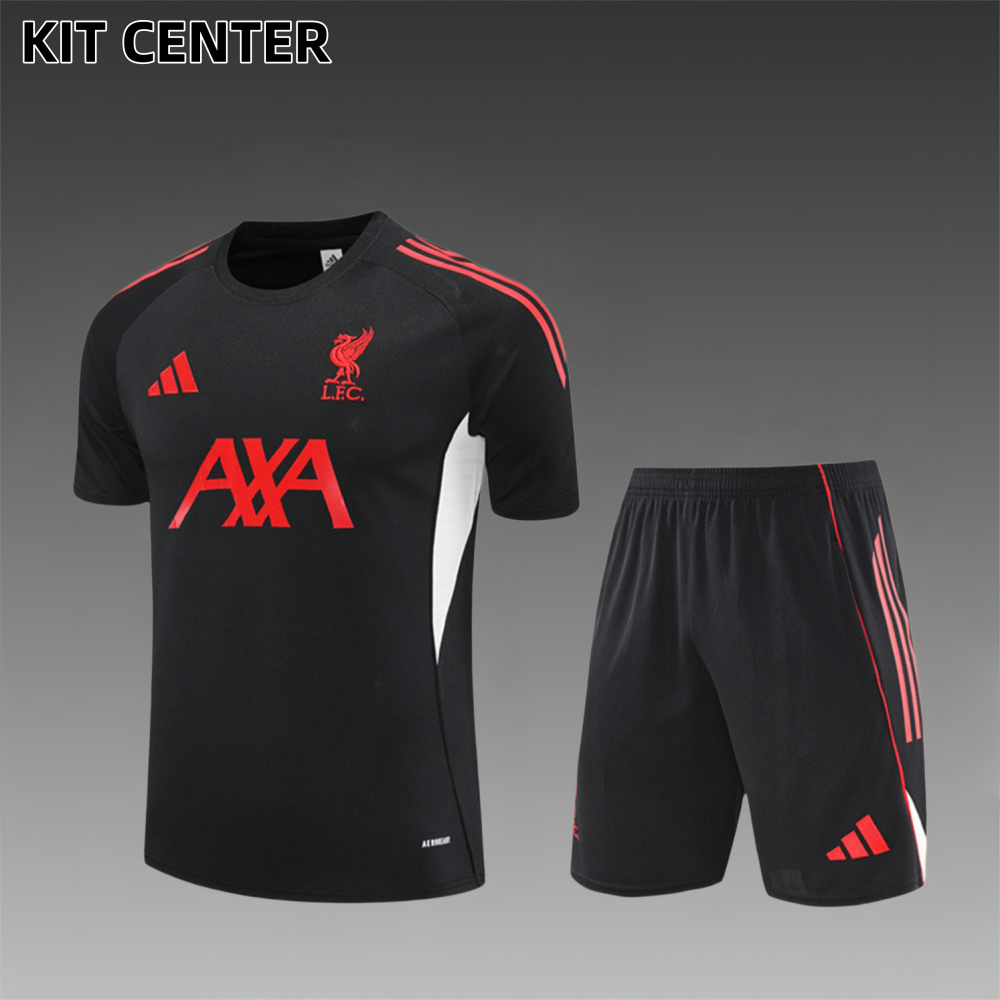 2025/2026 Liverpool Black Kids Short Sleeve Training Clothes (Kids Kit)