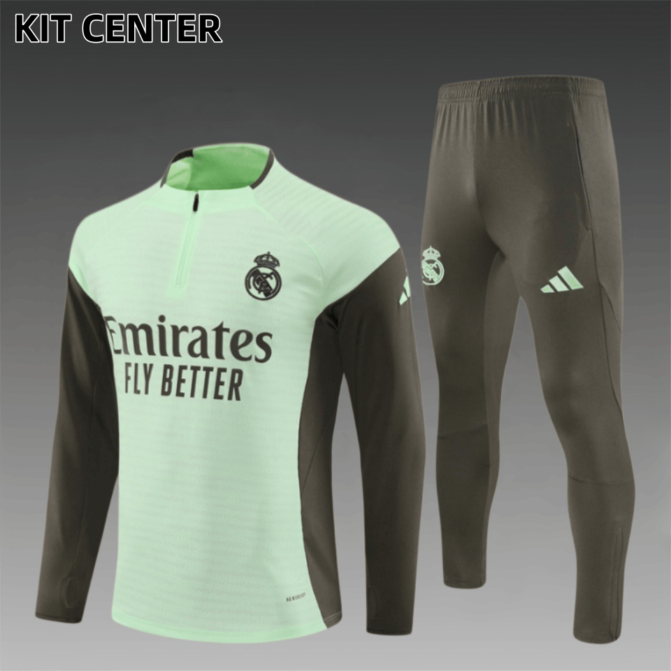 25/26 Real Madrid light green Half Zip Training Kit (Adult Kids Kit)