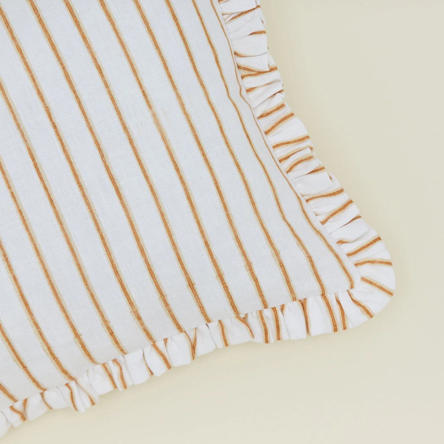 Block Printed Striped Ruffled Pillow Cover - Tan Stripe