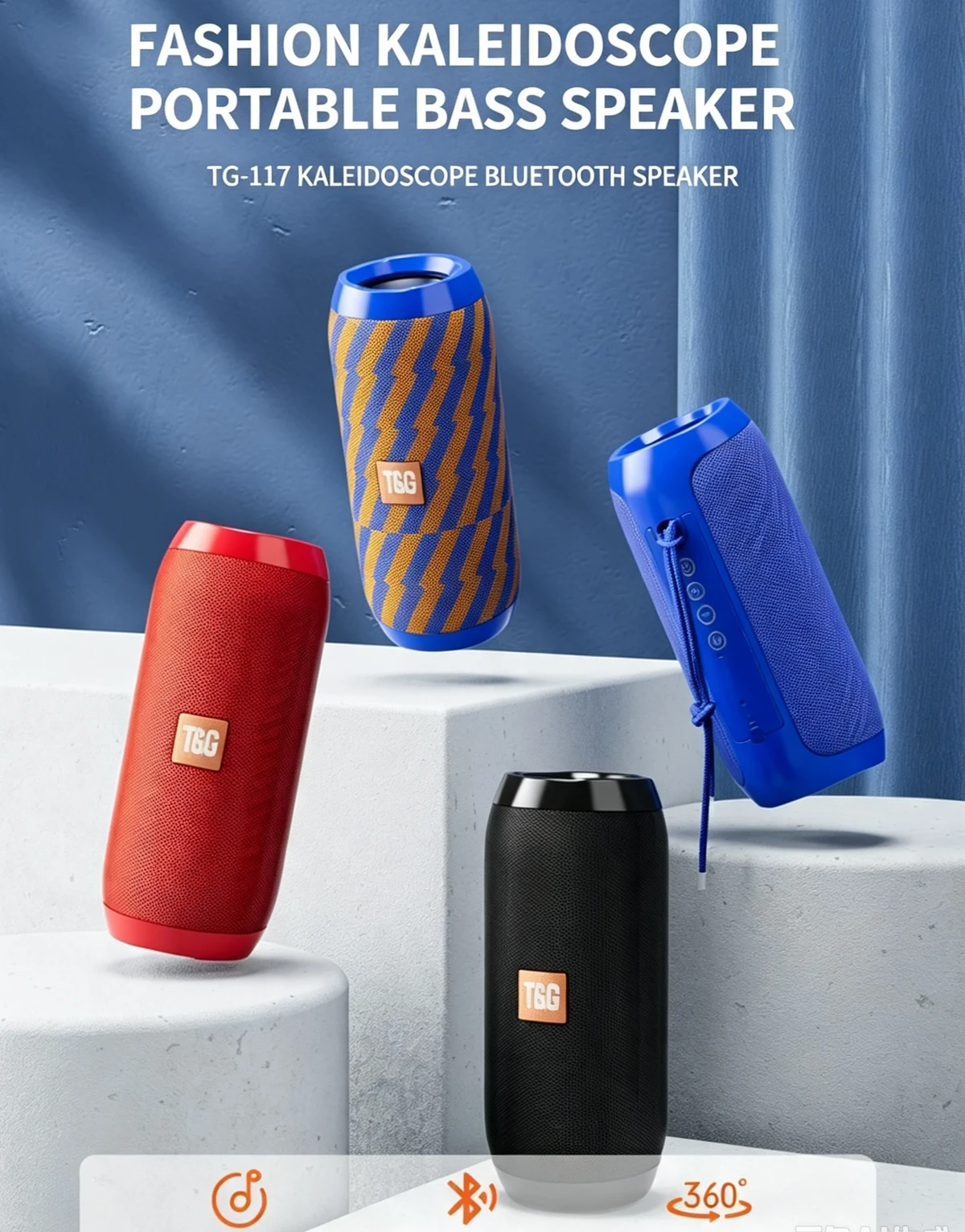 TG-117 Portable Fabric Bluetooth Speaker, 360° Surround Stereo Sound, Bluetooth 5.3, Support TF Card & USB Playback, Outdoor Mini Subwoofer with Lanyard for Home Camping Party
