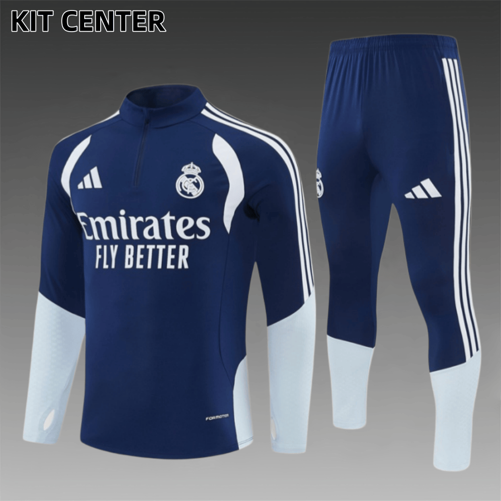 26/27 Real Madrid blue Half Zip Training Kit (Adult Kids Kit)