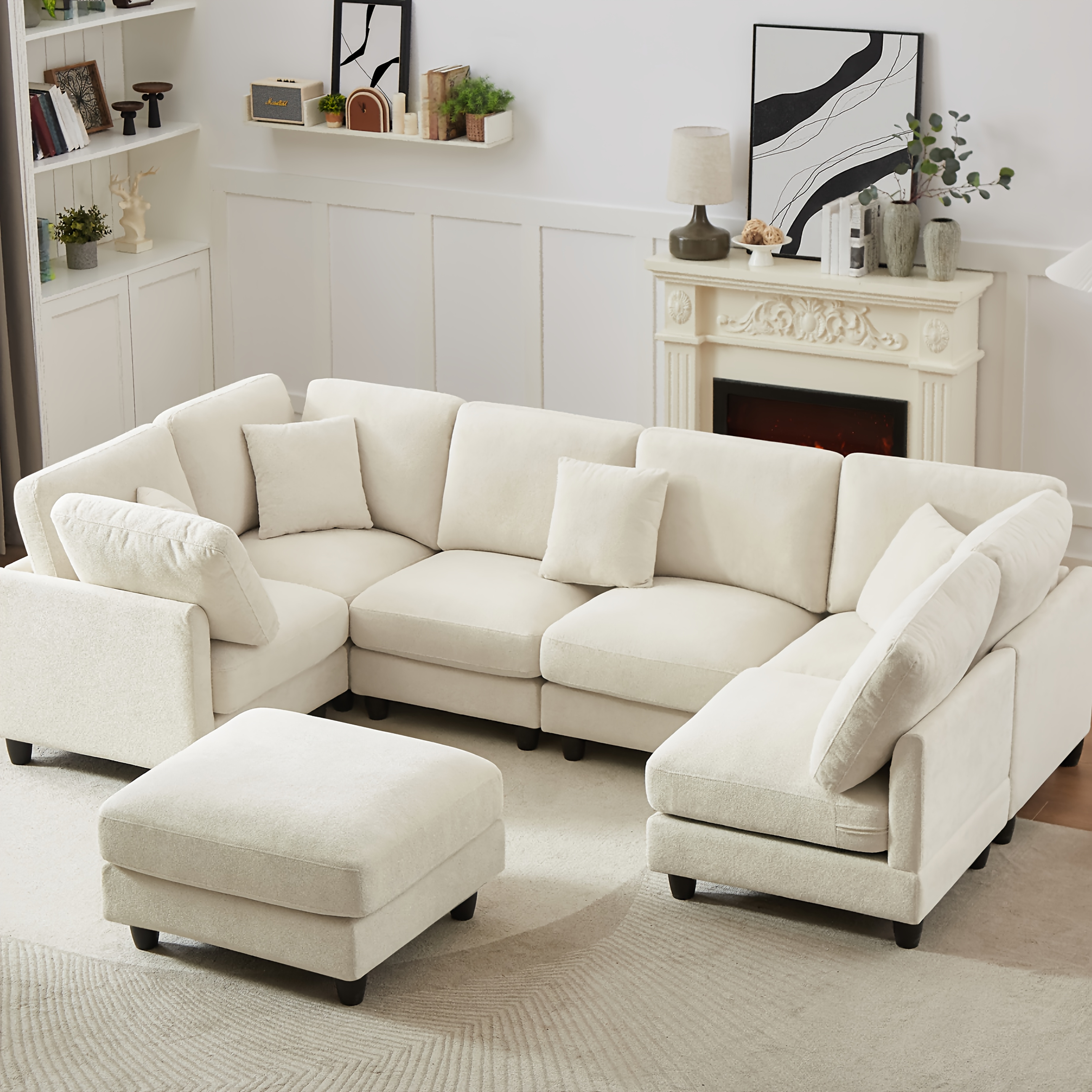 Seven-seater cushioned modular sofa, available in various shapes for free combination, suitable for living rooms, conference rooms, dining rooms, and bedrooms