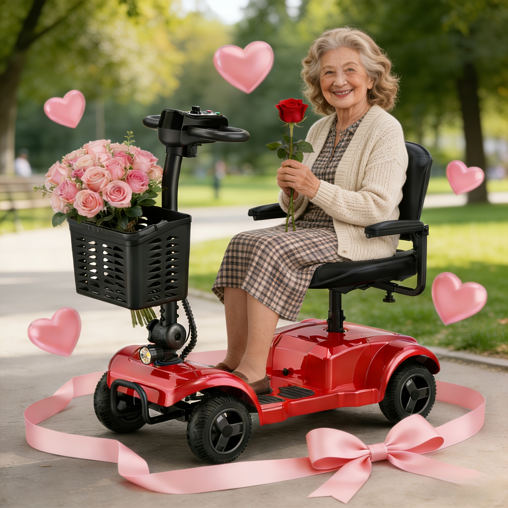 ENGWE foldable four-wheel scooter, 250W motor, 24V 12Ah battery, 15.5 miles range, solid tires, load capacity 265 lbs, detachable storage basket, front light, compact and portable, suitable for travel and shopping, a perfect gift for Mother's Day