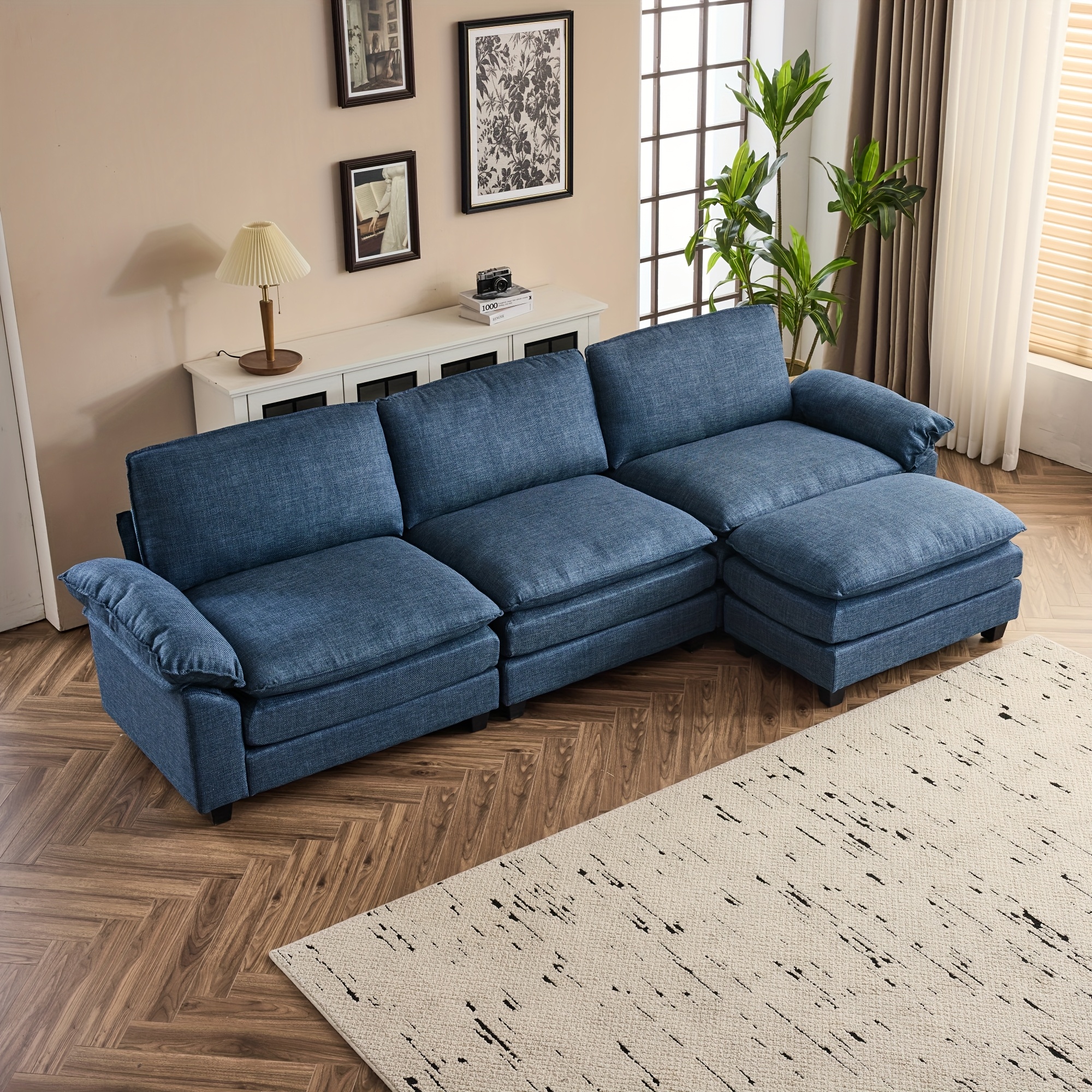 Double-layer modular sofa in chenille teddy velvet