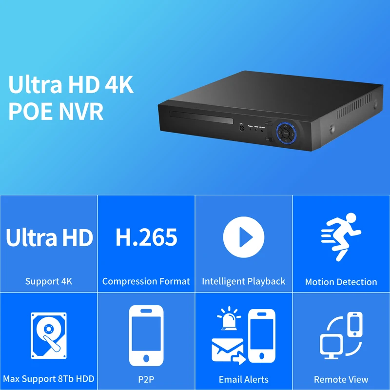 Gadinan H.265 4CH 8CH 16CH POE NVR Face Detect Security Surveillance CCTV 5MP 8MP 4K Audio Network Video Recorder for IP Camera
