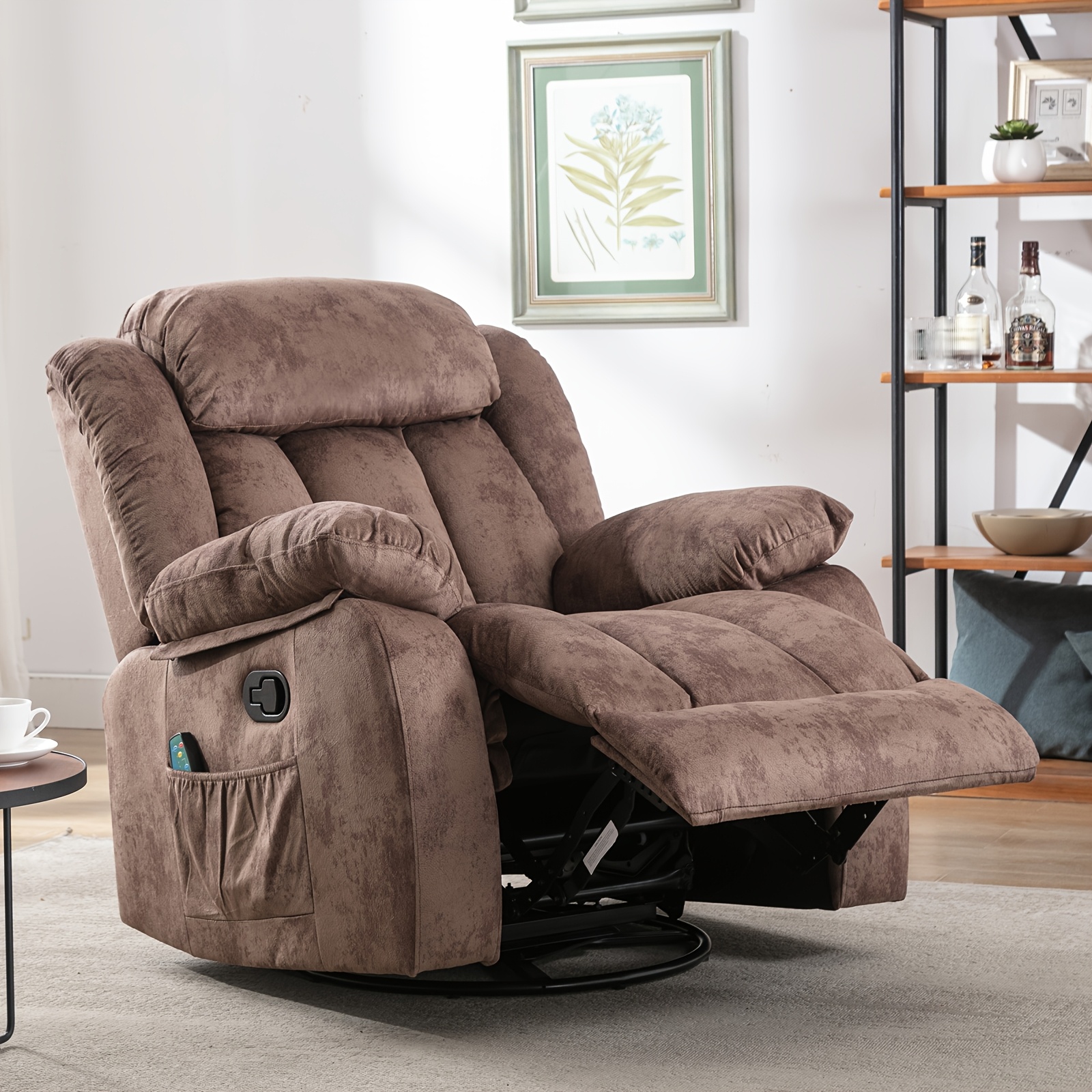 Heavy-duty manual massage chair with heating and vibration functions - 360-degree rotating rocking recliner, non-slip sofa, metal frame with soft cushion, easy to assemble for the living room (single seat)