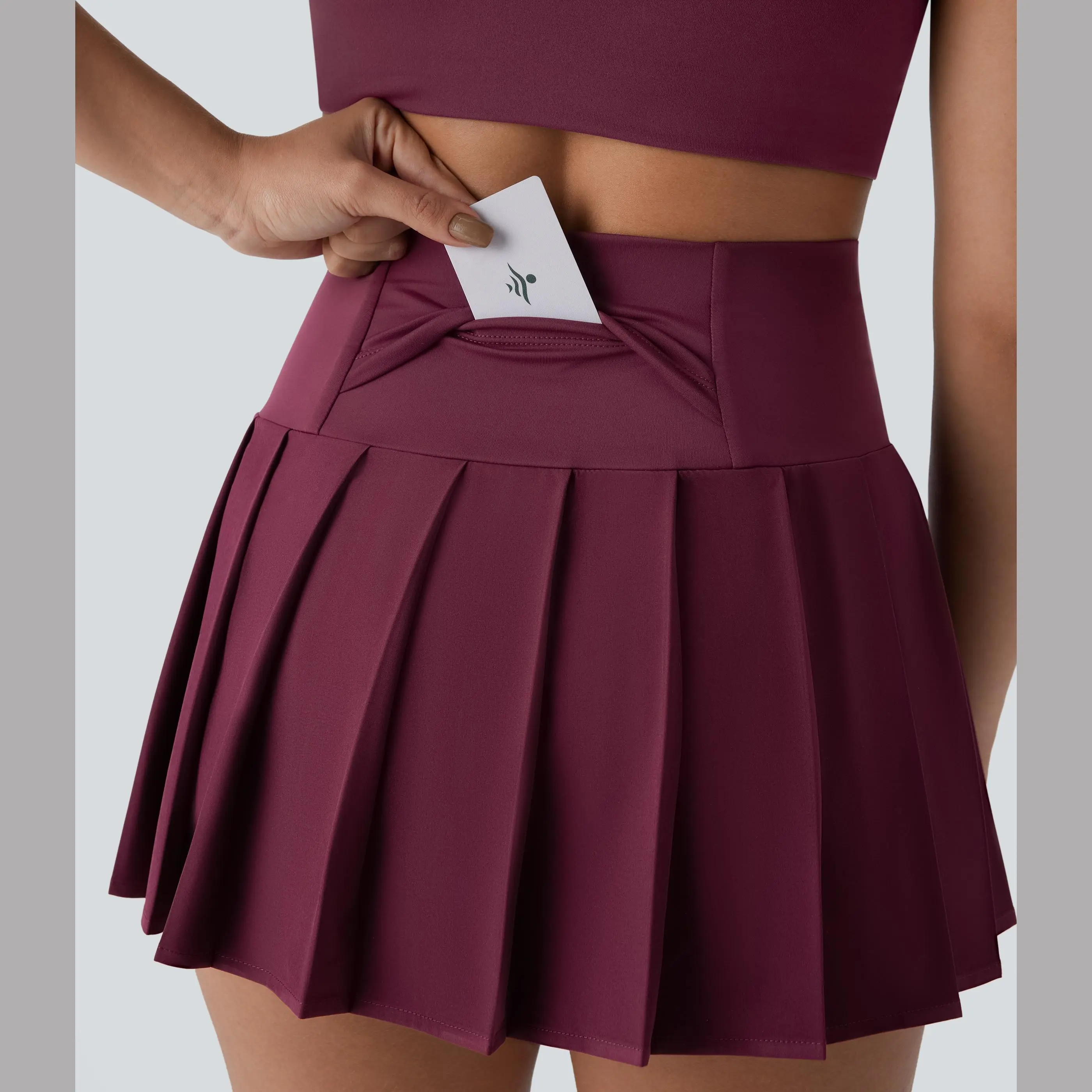 High Waisted Pleated 2-in-1 Side & Pocket Asymmetric Hem Quick Dry Mini Dance Skirt