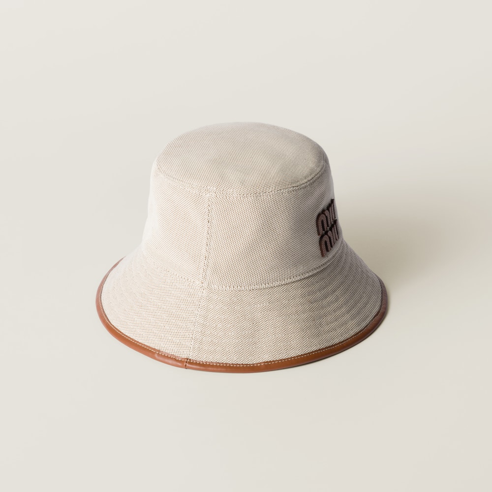 Canvas and leather bucket hat