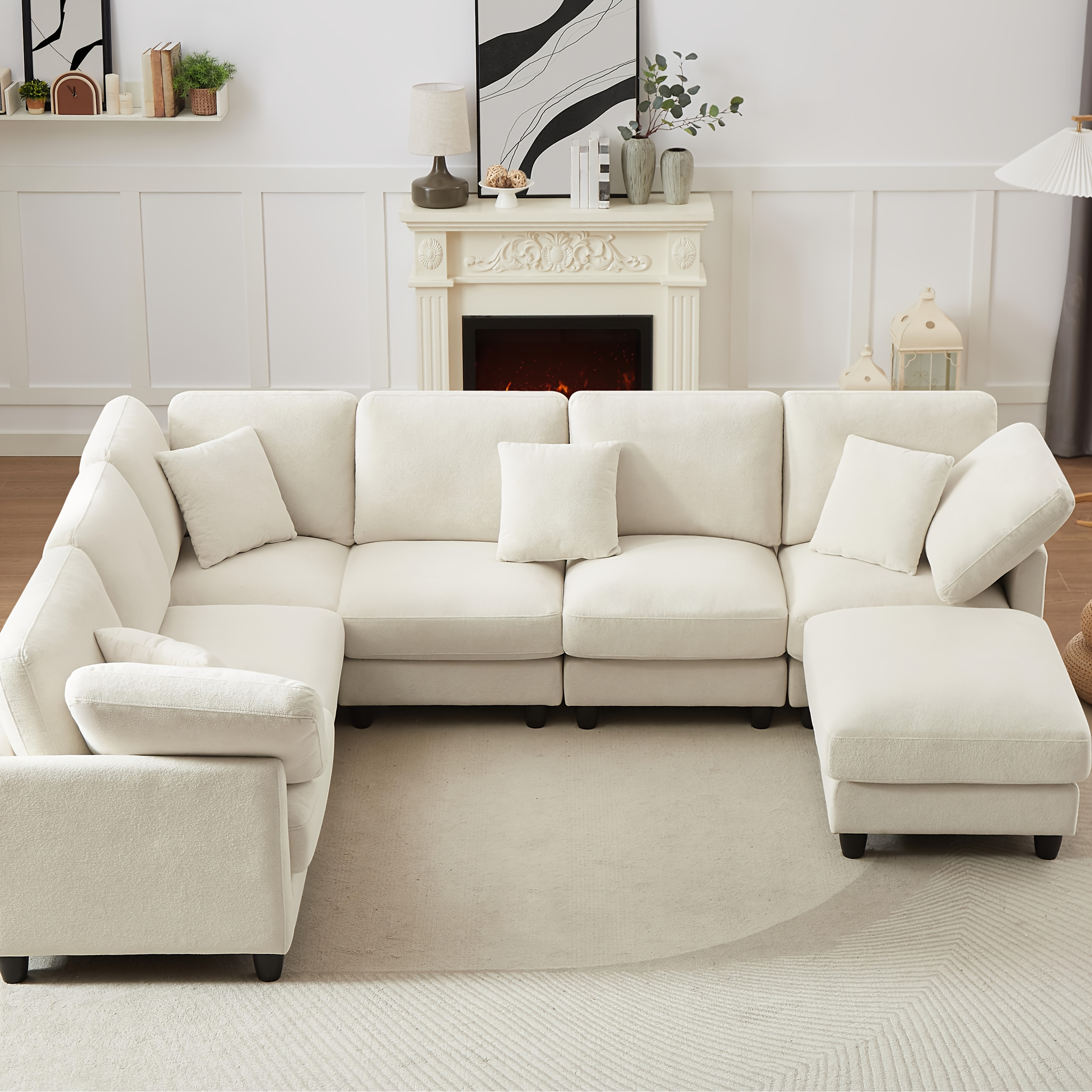 Seven-seater cushioned modular sofa, available in various shapes for free combination, suitable for living rooms, conference rooms, dining rooms, and bedrooms