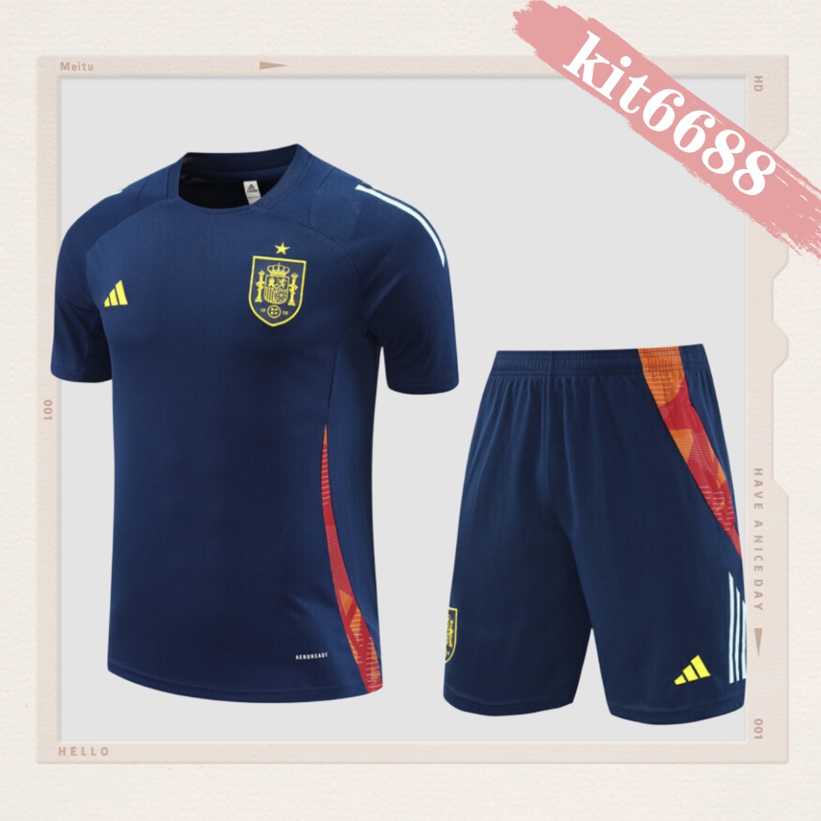 24/25 Spain royal blue  Short Sleeve Training Wear ( Adult kit Kids )