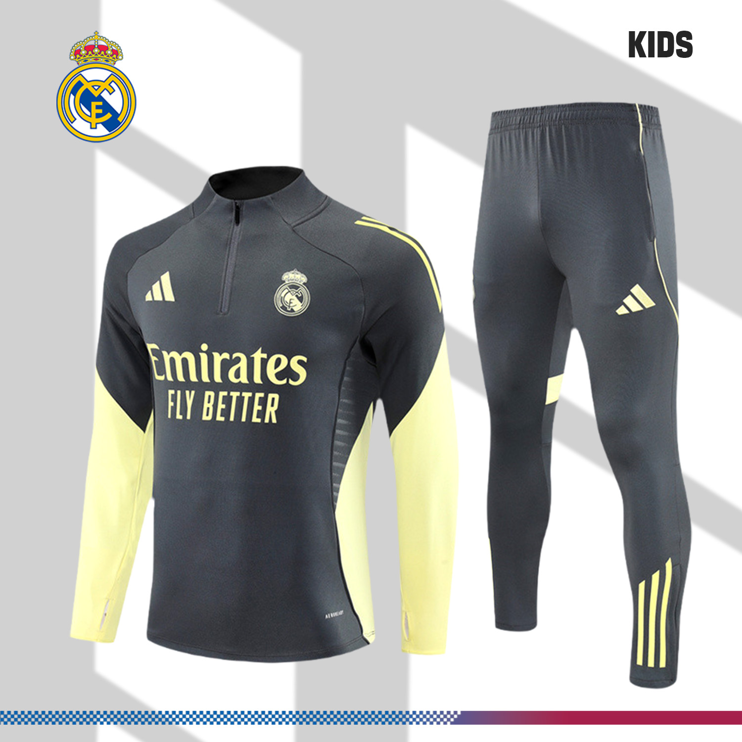 2025/2026 Real Madrid Dark Grey Kids Half Zip Training Kit (Kids Kit)