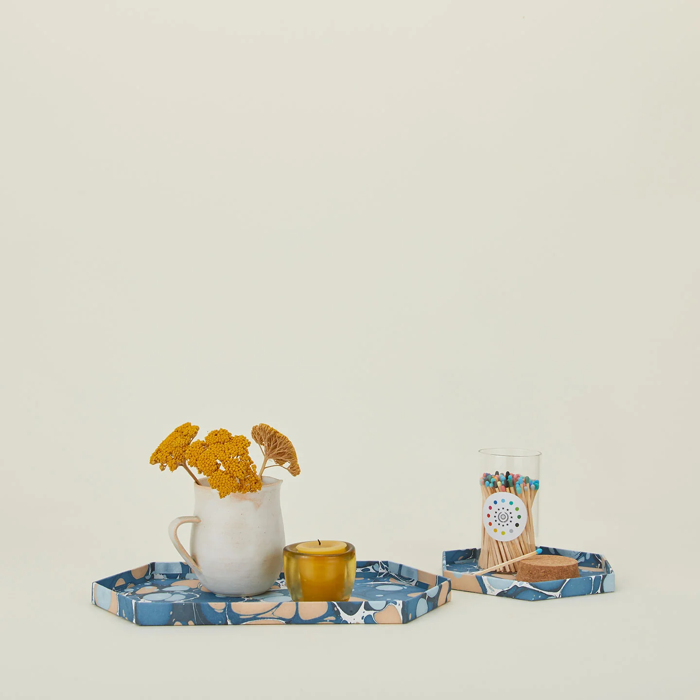 Marbleized Hexagon Tray, Set of 2 - Cool Marble