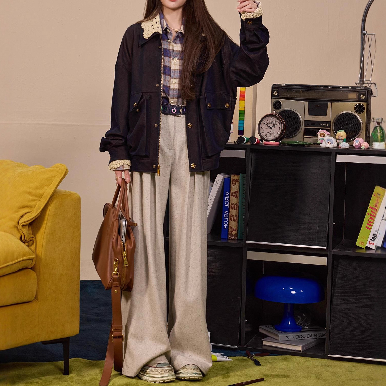 Vintage High-Waist Pleated Wide-Leg Pants