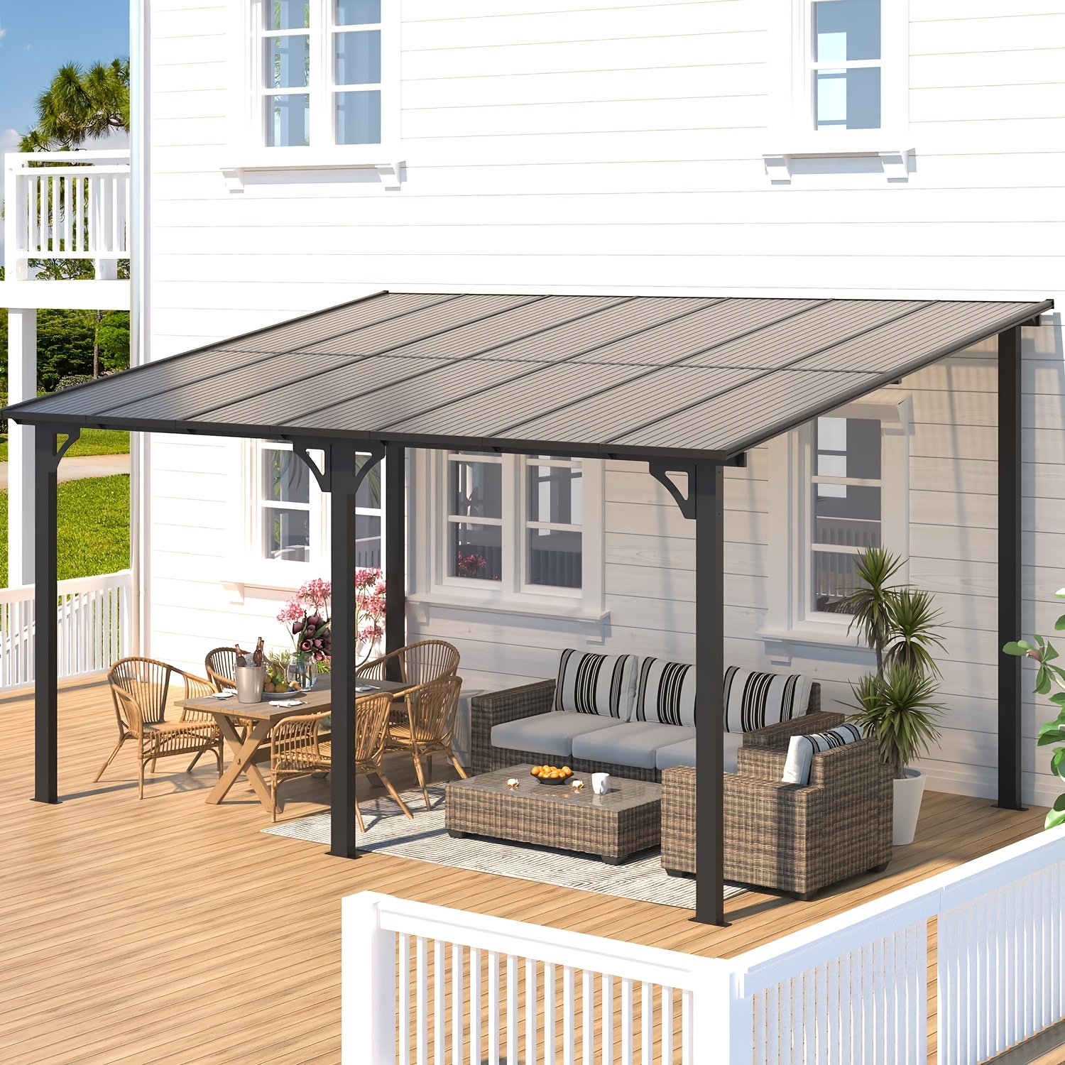14' x 10' gazebo, large wall-mounted gazebo at clearance price, suitable for patio, courtyard, porch, backyard, etc., outdoor cantilever gazebo with metal awning