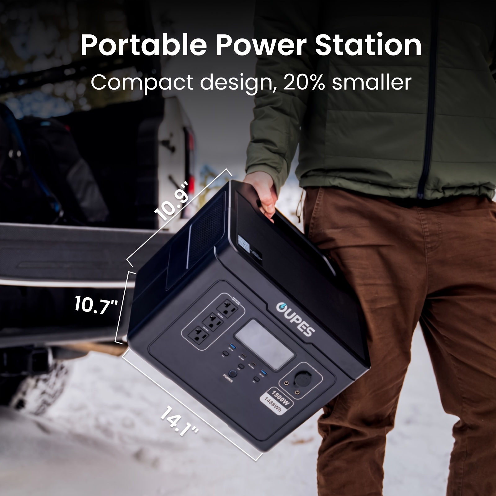 OUPES 1500W 1488Wh Mobile Power Station Exodus 1500, lithium iron phosphate battery, 1500W AC (3600W surge protection)/140W USB-C output, APP control, solar generator, suitable for home backup power, camping, and RV use