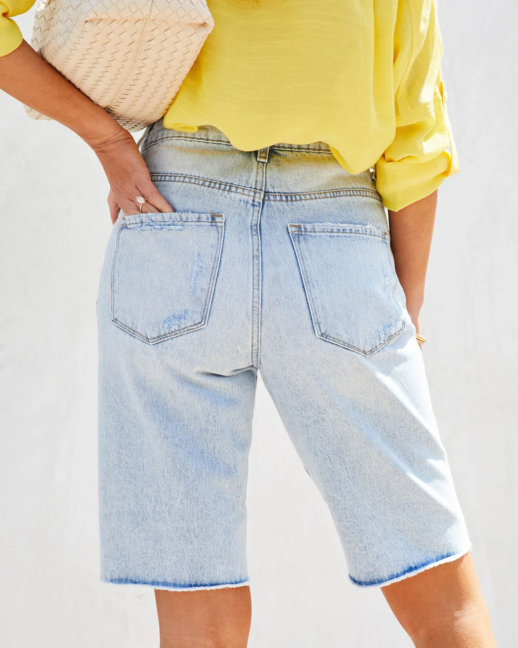 Haley High Rise Distressed Denim Bermuda Shorts