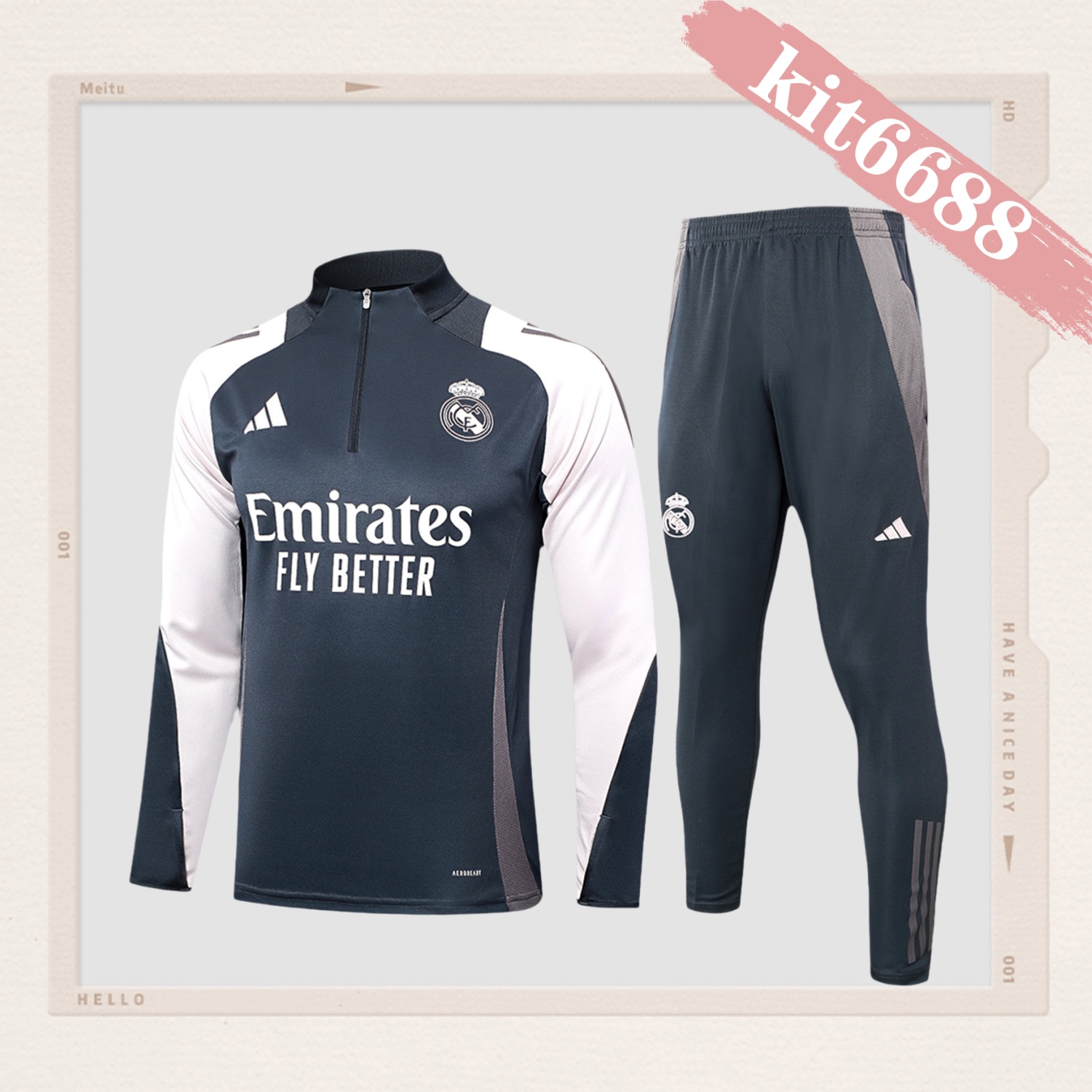 2024/2025 Real Madrid Grey Adult Half Zip Training Kit (Adult Kit)