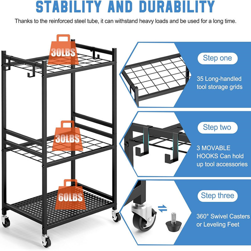 Garden Tool Storage Rack Courtyard Metal Storage Rack Garden Storage Bracket Tool Cart Farm Tool Rack Mop Rack