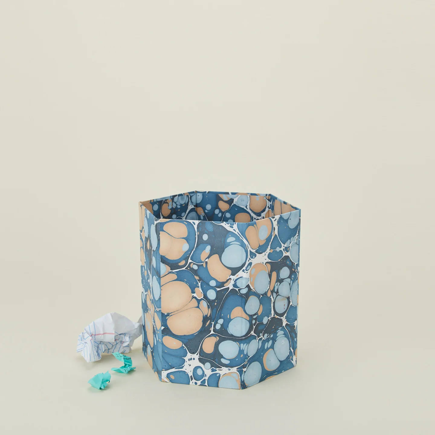 Marbleized Hexagon Wastebasket - Cool Marble