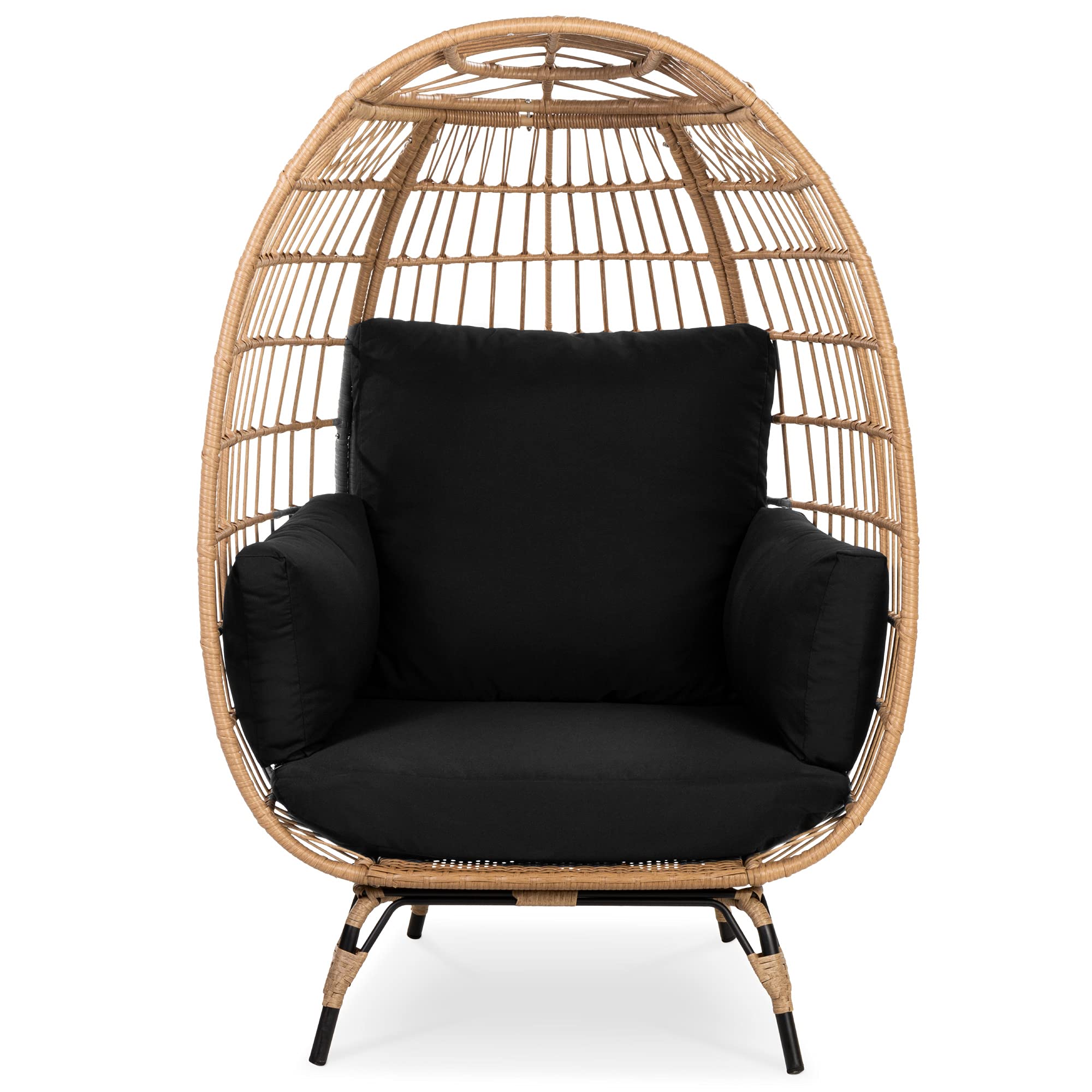 Wicker Egg Chair, Oversized Indoor Outdoor Lounger for Patio, Backyard, Living Room w/ 4 Cushions