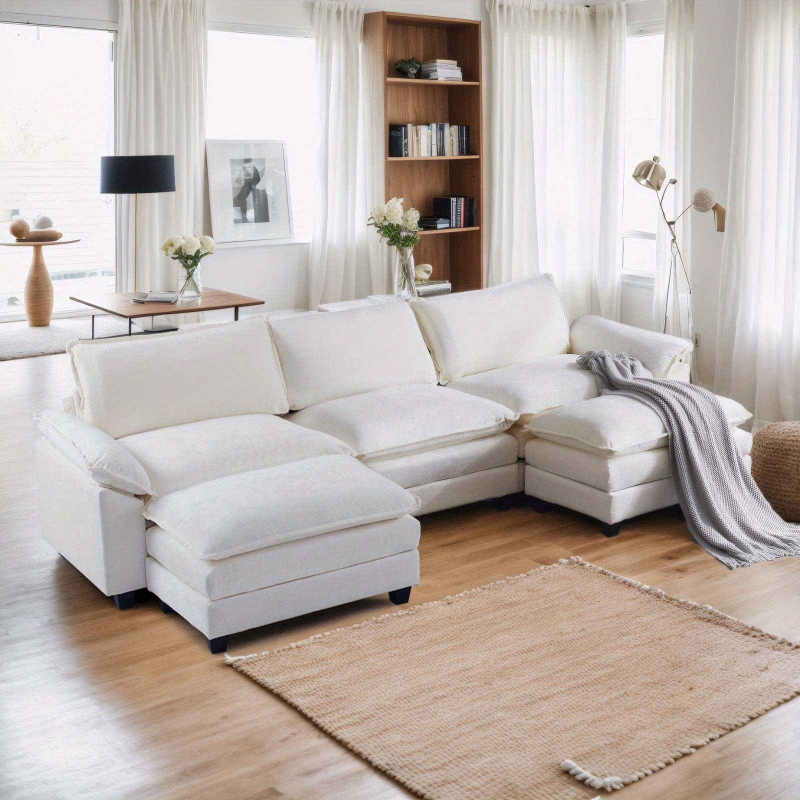 Double-layer modular sofa in chenille teddy velvet