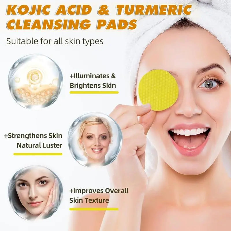 💥LAST DAY 49% OFF🌟 Turmeric & Kojic Acid Cleansing Pads – 20 Pcs, Gentle Deep Clean, Brighten & Soften Skin