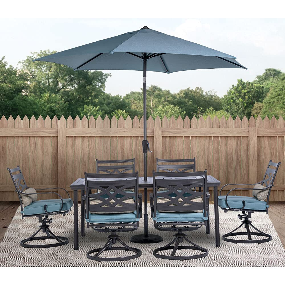 7-Piece Outdoor Patio Dining Set, 6 Swivel Rocker Chairs with Seat & Cushions, 40