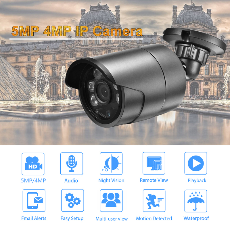Gadinan H.265AI 5MP 4MP Face Recognition Bullet Outdoor Waterproof Audio POE Surveillance IP Camera For Home Kit Video Set