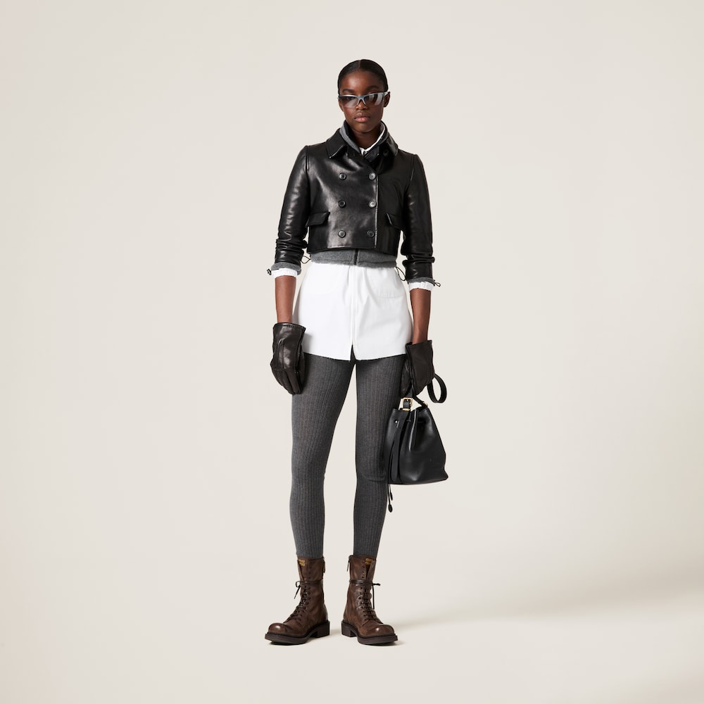 Double-breasted leather jacket