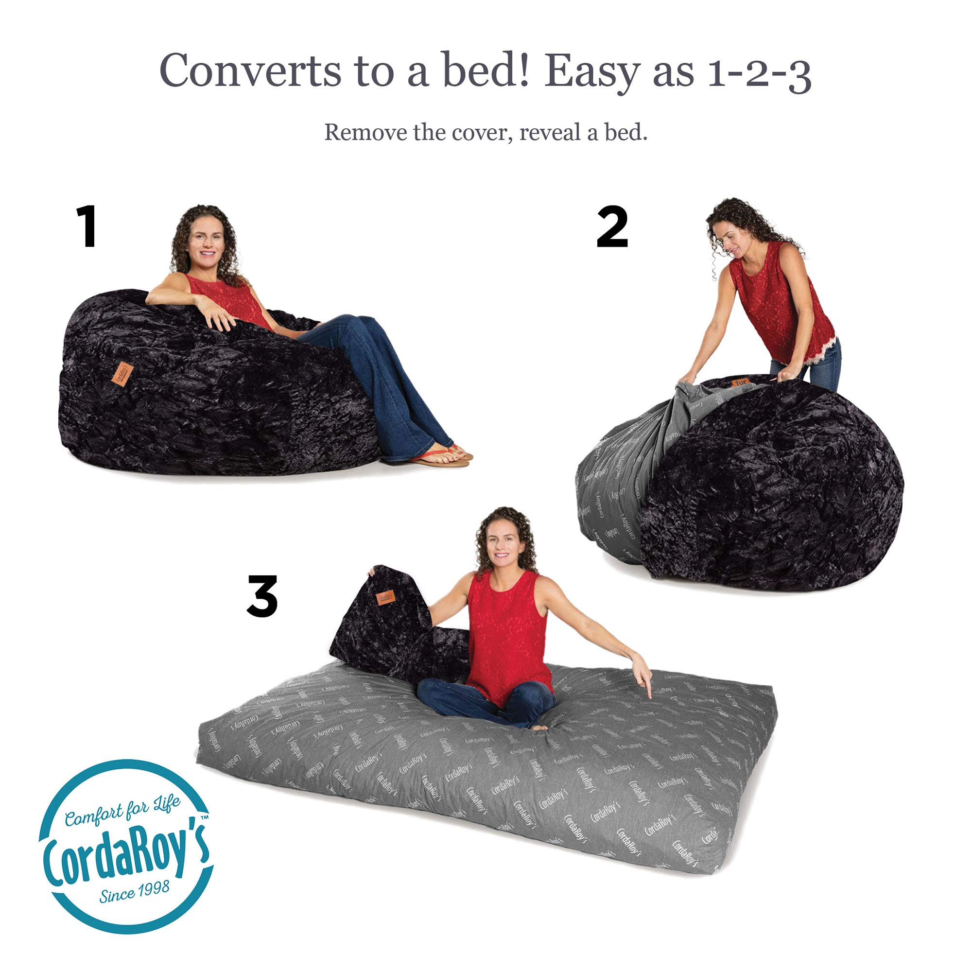 Faux Fur Bean Bag Chair, Convertible Chair Folds from Bean Bag to Bed, As Seen on Shark Tank
