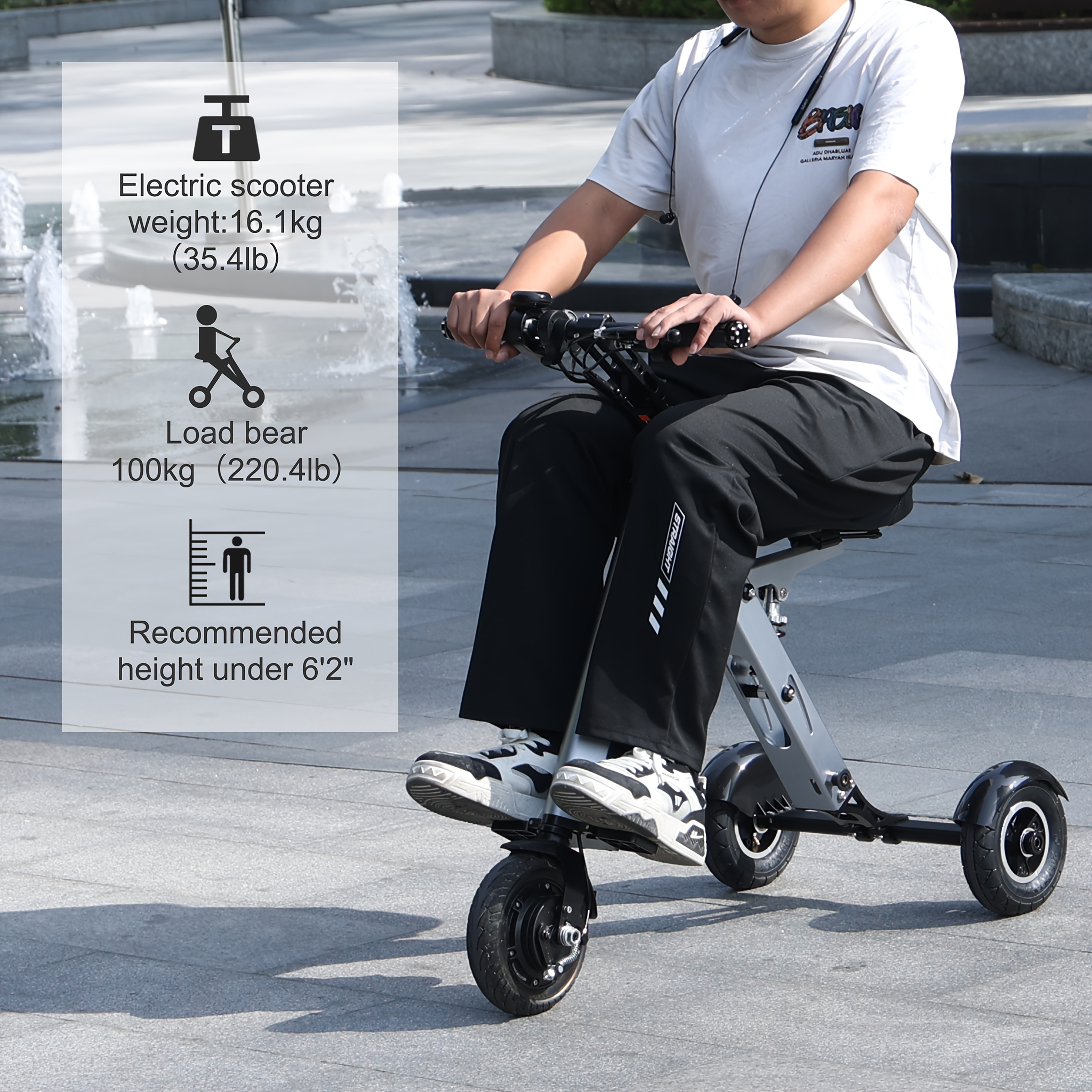 TopMate electric scooter, 8inch three-wheeled foldable model with adult seat, lightweight electric scooter equipped with a removable 36V 7.8AH battery and reverse function