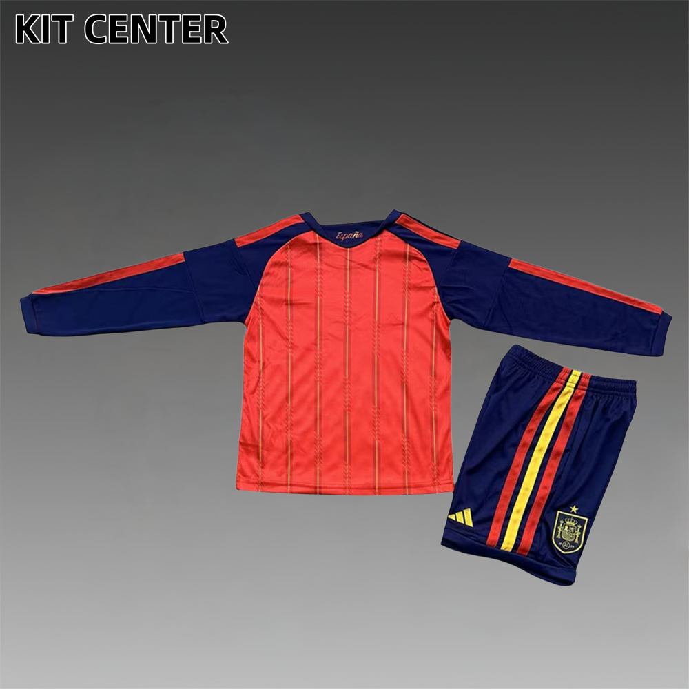 2026 Spain Home long sleeves Football Shirt (Kids Kit socks)
