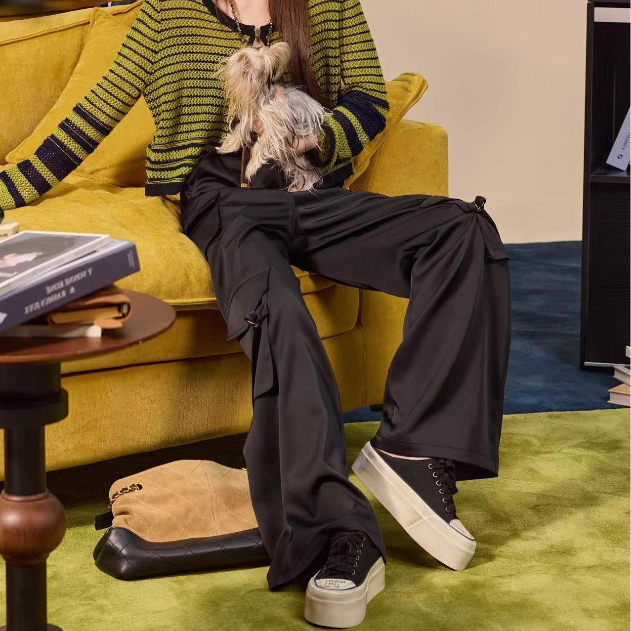 High-Waist Utility Cargo Flare Pants