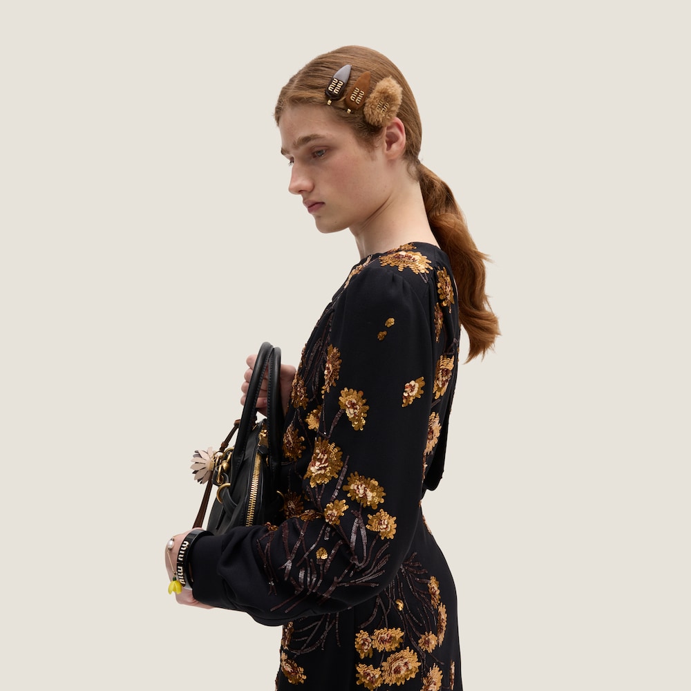 Set of leather, suede, and shearling hair clips