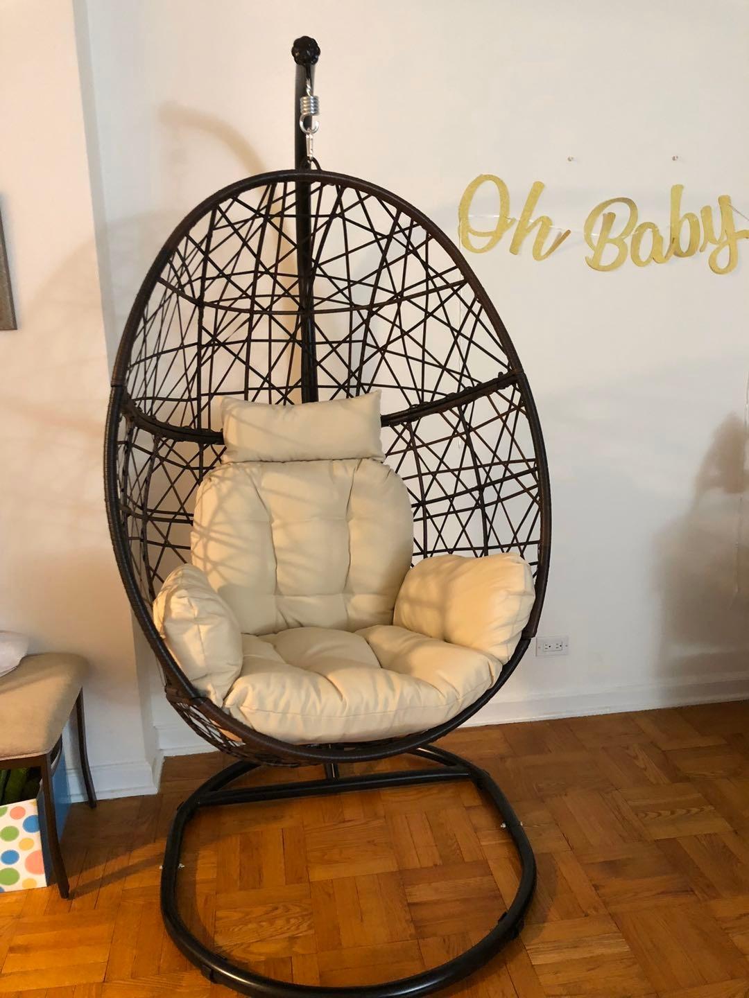 Double Egg Chair with Stand, Luxury Wicker Rattan Patio Basket Swing Egg Chair