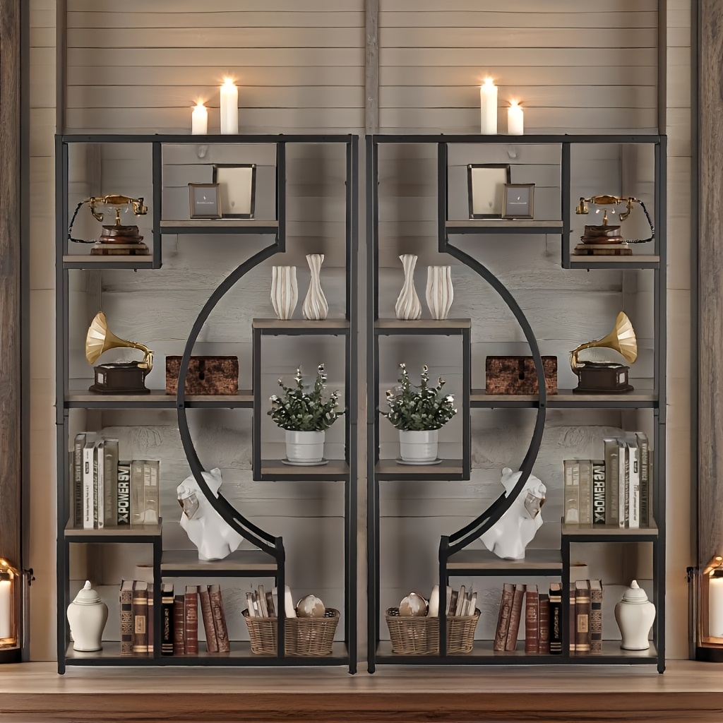 8-tier bookshelf, industrial style bookcase with 18 storage shelves, suitable for living room/bedroom/home office, book and movie organizer, gray, dimensions 78.79inch width x 11.79inch depth x 70.9inch height