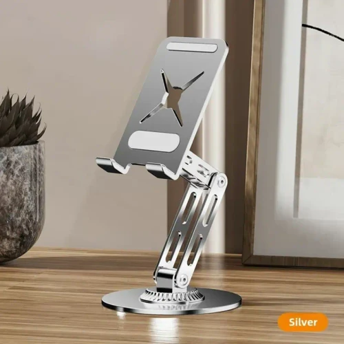 360° Rotation Foldable Metal Phone Tablet Stand, Height Angle Adjustable Desktop Holder, Anti-Slip Portable Cell Phone Mount for Home Office Travel