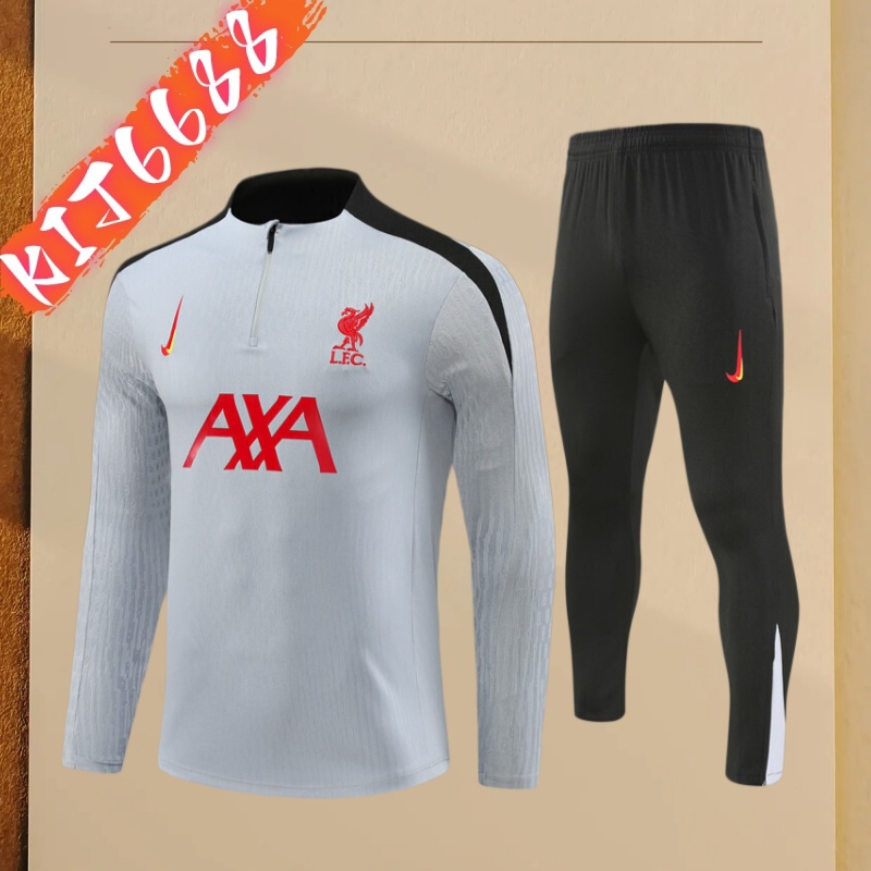 24/25 Liverpool Gray with black Half Zip Training Kit (Adult Kids Kit)