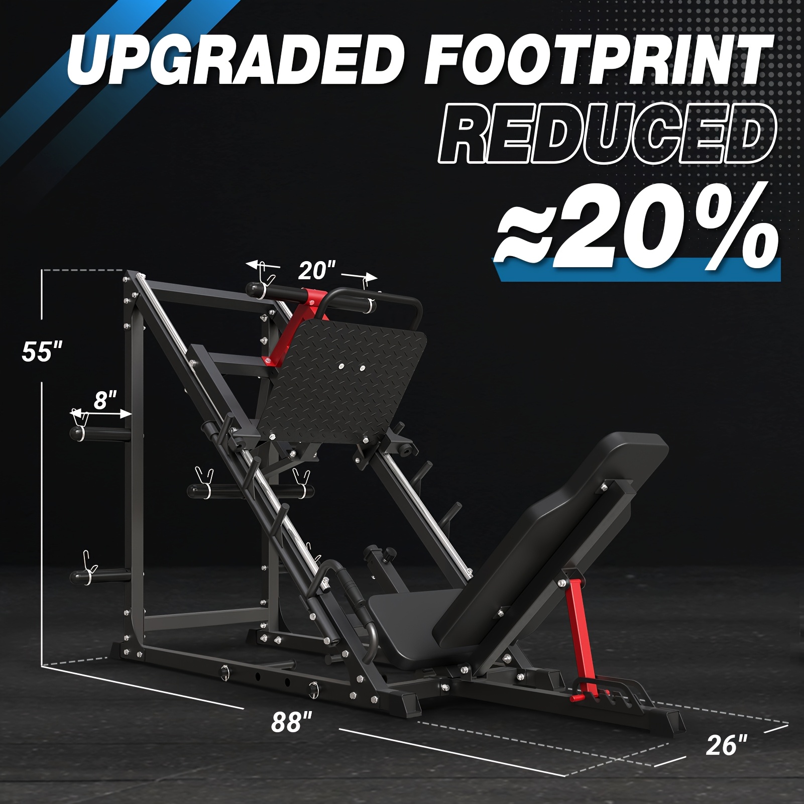 Leg press machine, 1500-pound weight capacity adjustable leg machine, with resistance band pegs and plate storage, exercise equipment for strength training