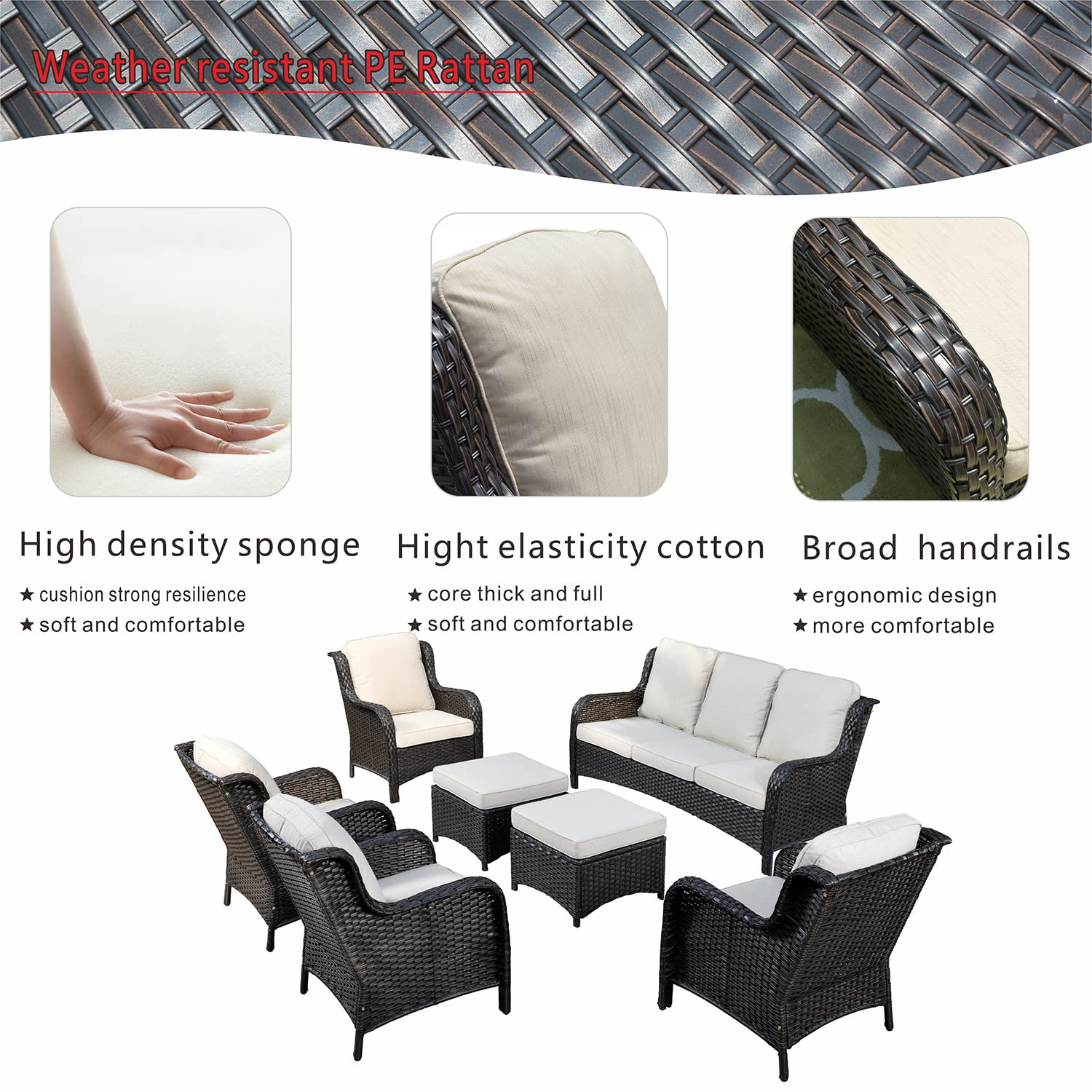 Outdoor Furniture Patio Furniture Set 7 Pcs All Weather Wicker Patio Conversation