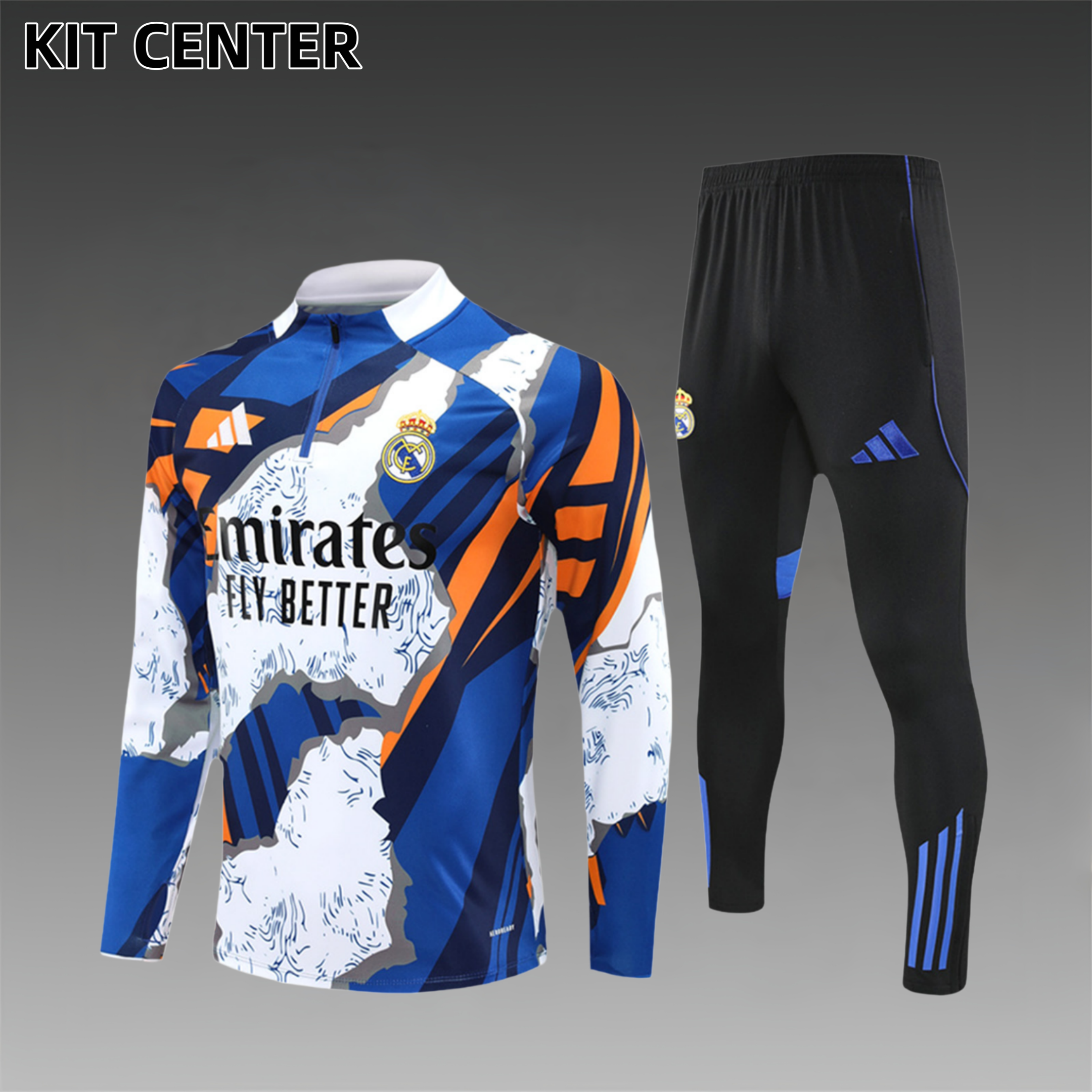 2025/2026 Real Madrid yellow and blue adult half-zip training suit (Adult Kids Kit)