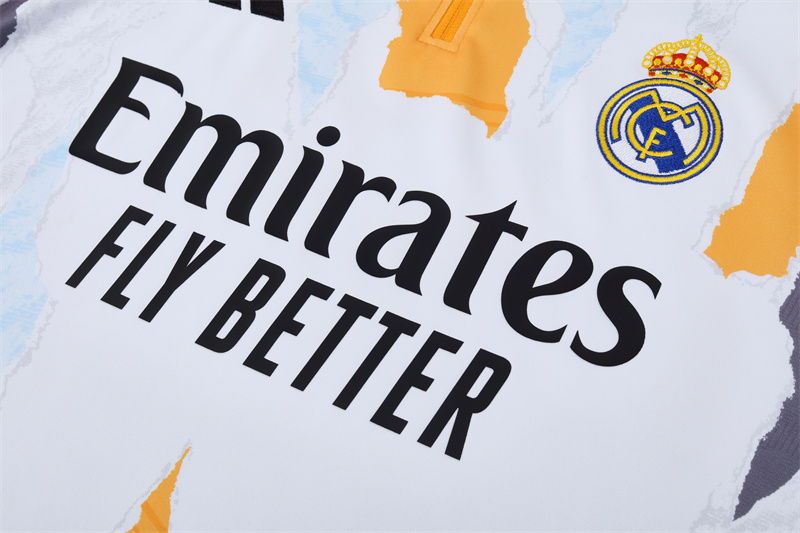 2024/2025 Real Madrid yellow and white adult half-zip training suit (Adult Kit)