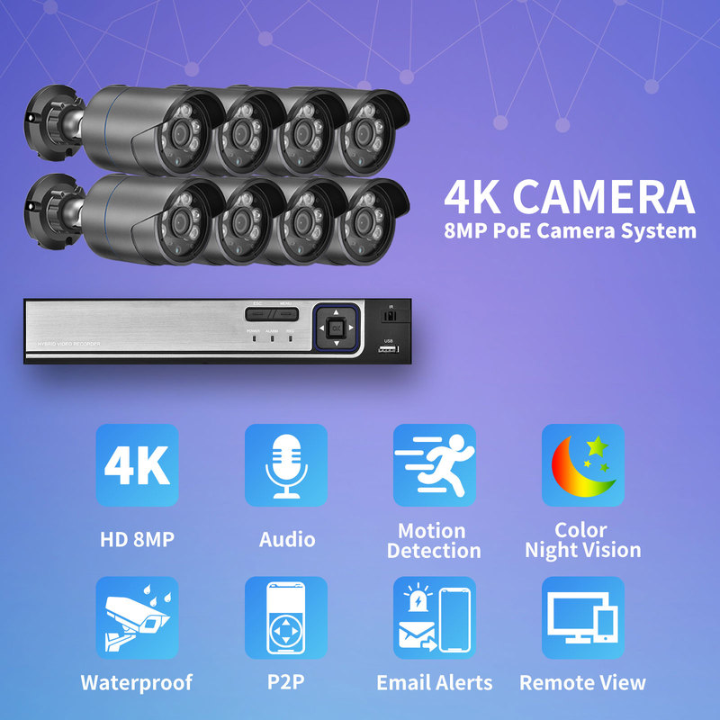 Gadinan Ultra HD 4K Security Camera System Face Detect 8CH NVR POE AI Camera 5MP 8MP Outdoor Color Night Video Surveillance Set