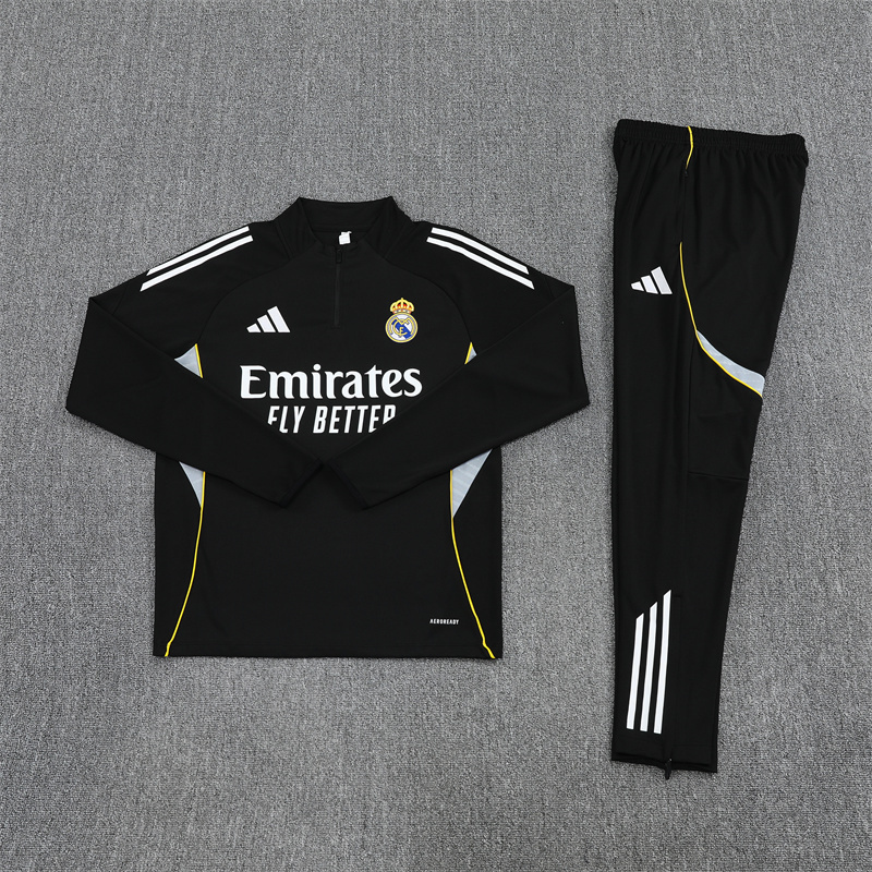 25/26 Real Madrid black Half Zip Training Kit (Adult Kids Kit)