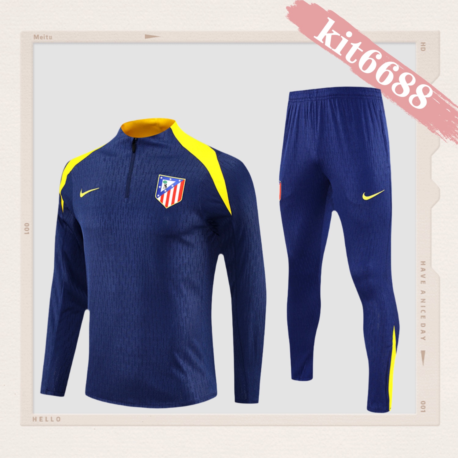 2025/2026 Atletico Madrid Dark Blue Kids Half Zip Training Clothes (Kids Kit)
