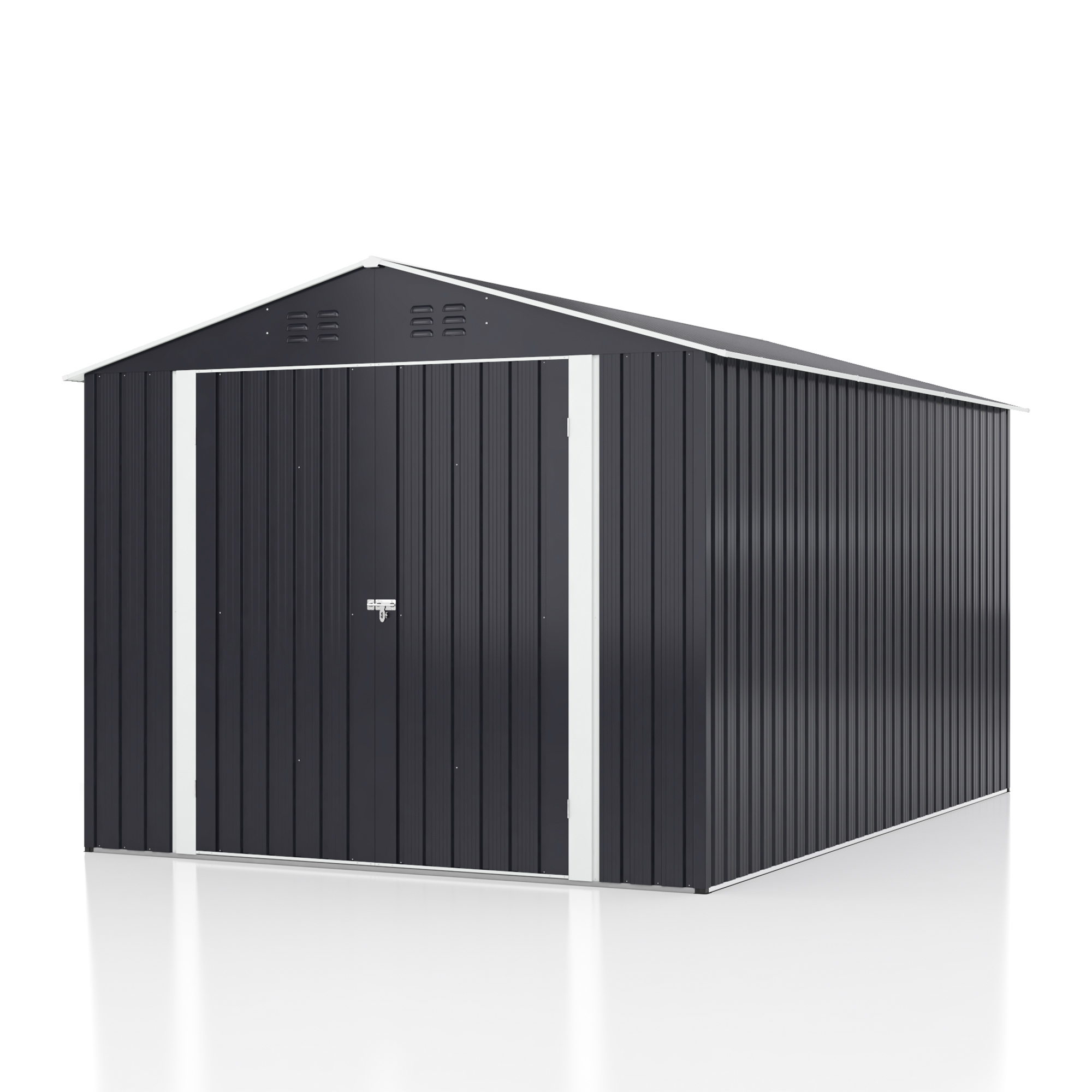 Outdoor storage shed, spacious garden storage shed with reinforced frame structure and lockable doors, metal tool storage shed suitable for backyard, garden, patio, and lawn